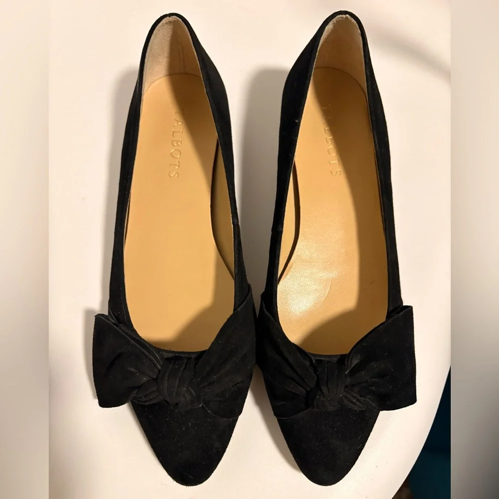 Talbots Black Pointed-Toe Bow Flats